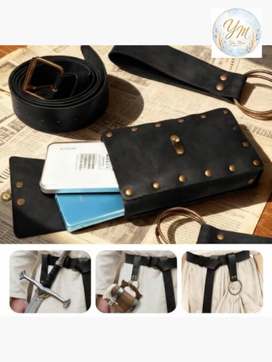 Medieval Pirate Leather Belt Pouch Set with Skirt Hikes